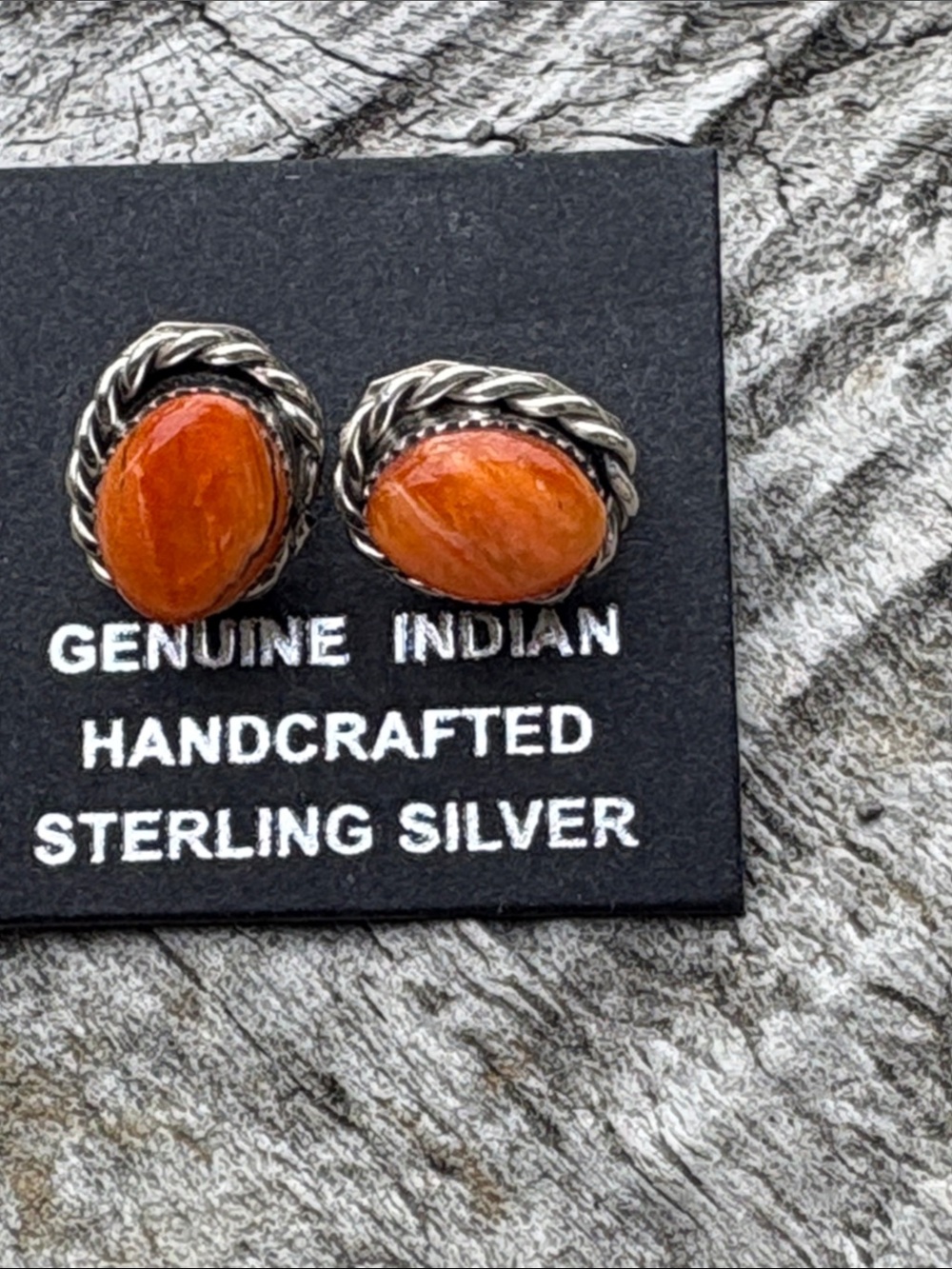 Handcrafted Sterling Silver spiny oyster Native American stud earrings